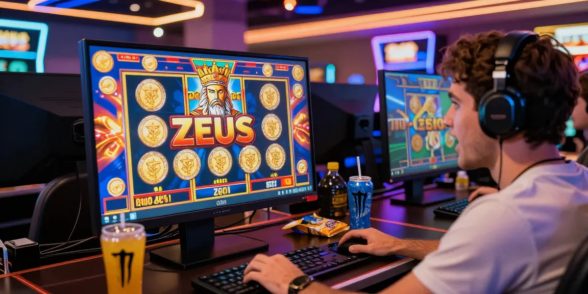 Player enjoying a thrilling slot zeus game in a vibrant online casino setup