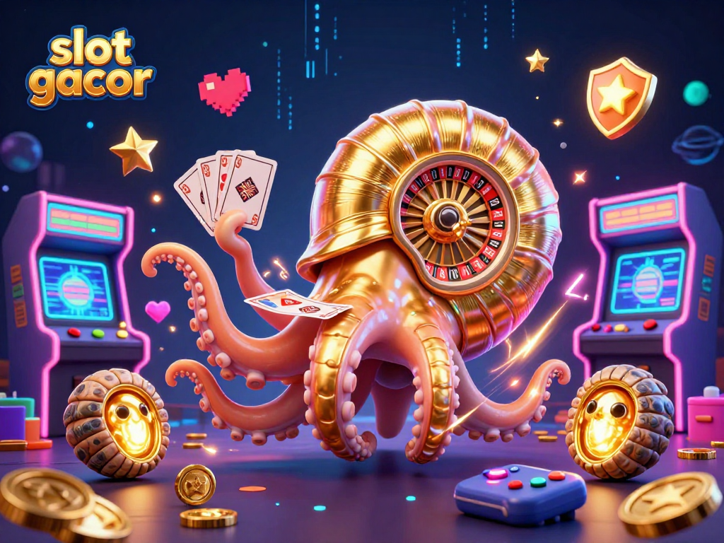 Experience the thrill of slot gacor with a vibrant 3D illustration of a nautilus roulette and glowing elements.