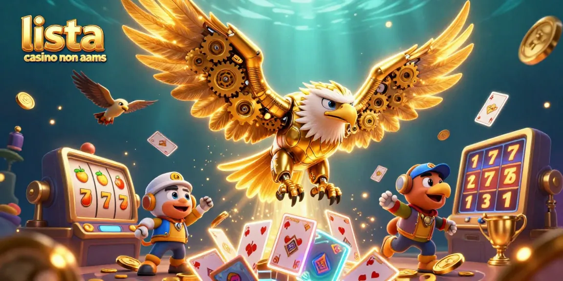 Scopri i migliori casinò non AAMS mentre un'aquila dorata dive tra le carte da gioco. Lista casino non AAMS.