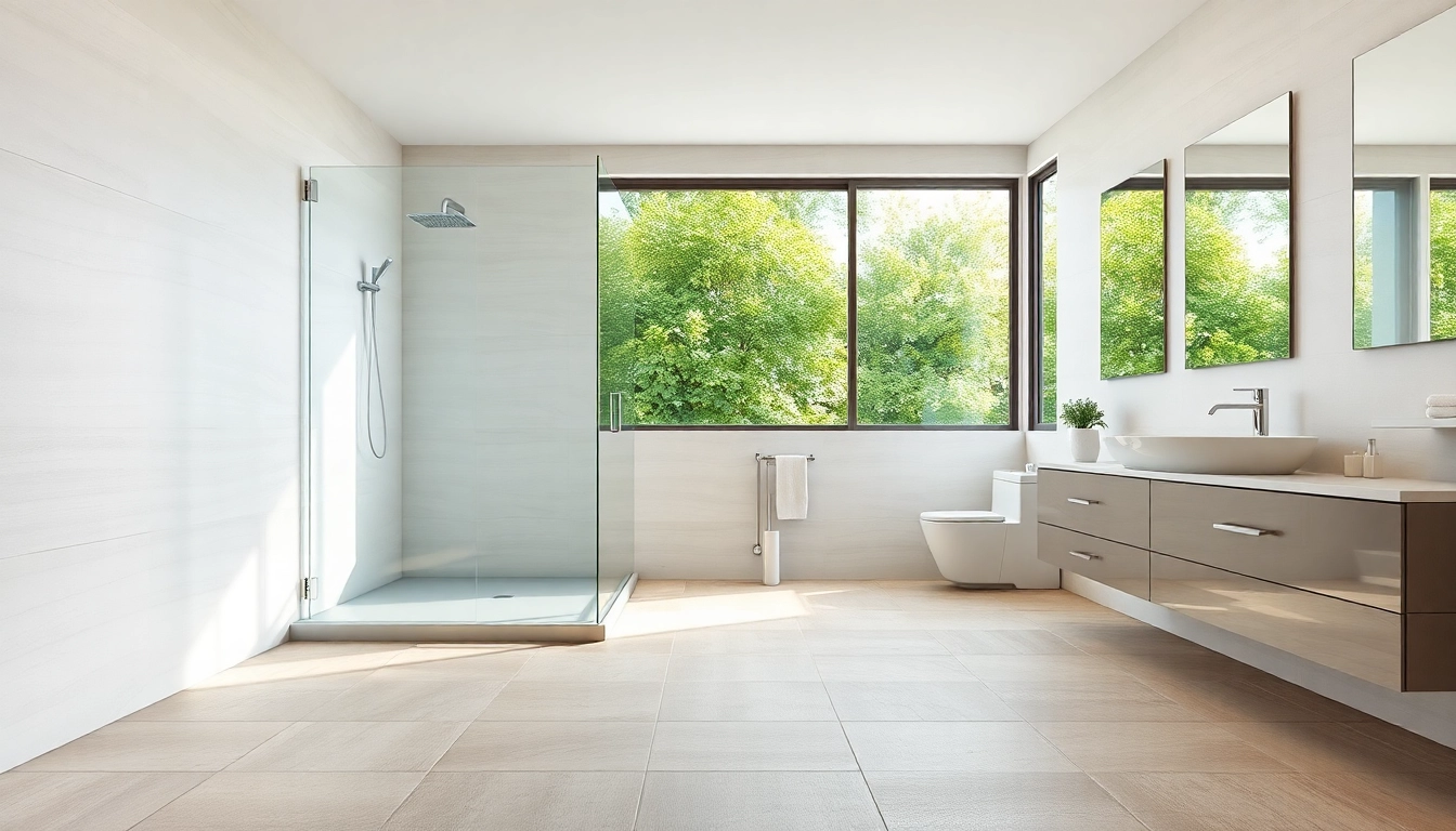 Experience elegant showers Australia with a luxurious modern bathroom design featuring natural light.