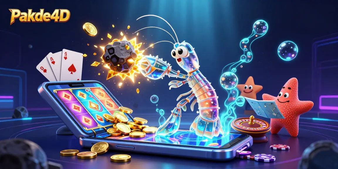 Pakde4D showcases a dynamic scene with a galactic samurai mantis shrimp and slot game elements, creating excitement.