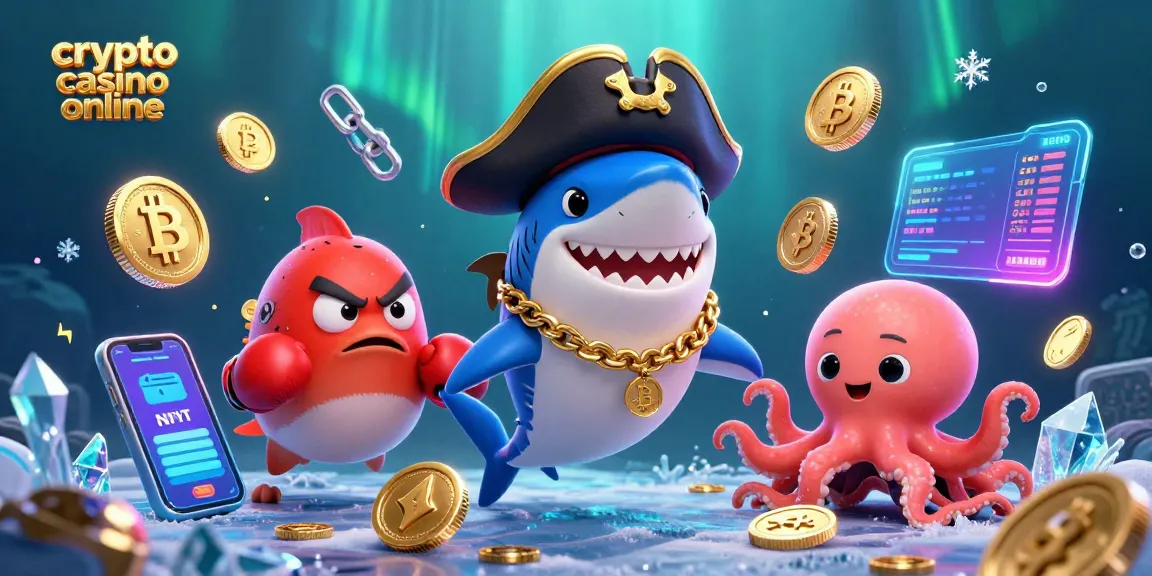 Gioca al crypto casino online con Bitcoin e Ethereum in un'illustrazione vivace e colorata.