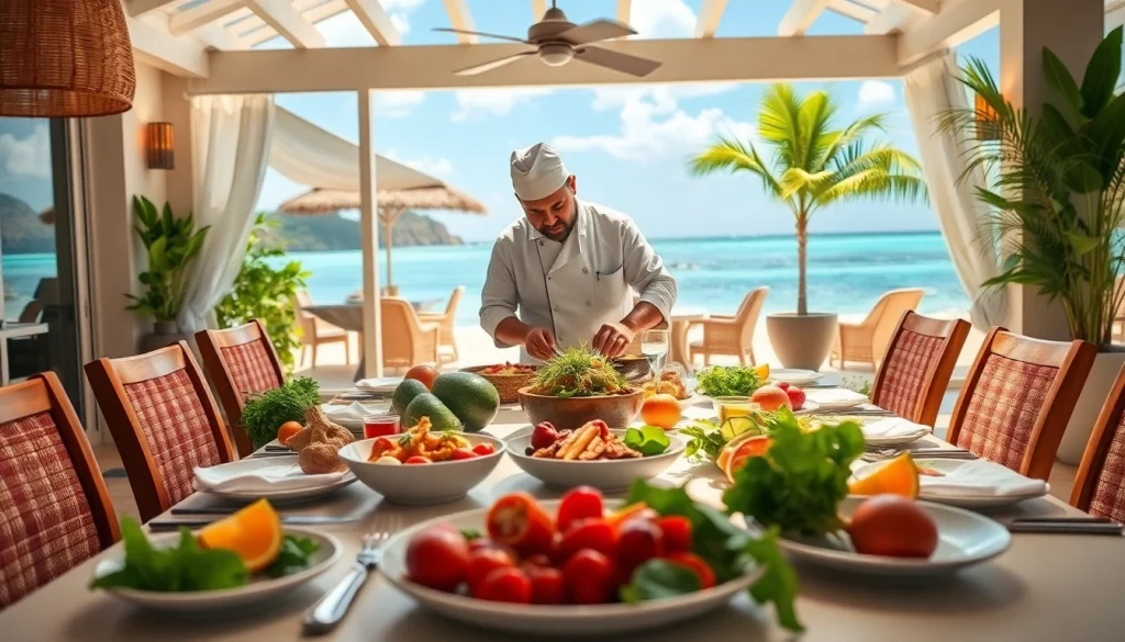 Sint Maarten private chef crafting an exquisite meal at a luxury beachfront villa.