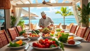 Sint Maarten private chef crafting an exquisite meal at a luxury beachfront villa.