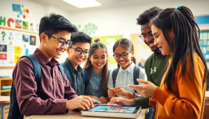 Students actively engaging in a dynamic Education environment using technology and collaboration.