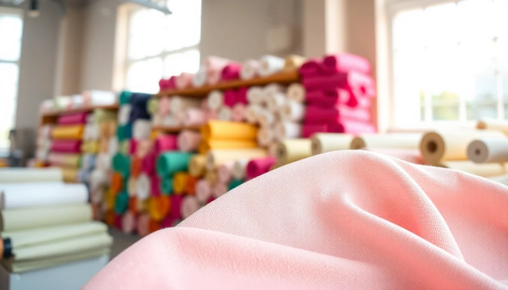 Katoen stof rollend in verschillende kleuren en texturen kan in de winkel worden gezien.