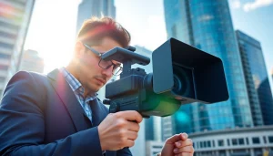 Showcasing commercial videography toronto with a professional videographer filming in an urban downtown setting.