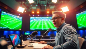 해외축구중계 생중계하는 스포츠 해설자의 역동적인 모습