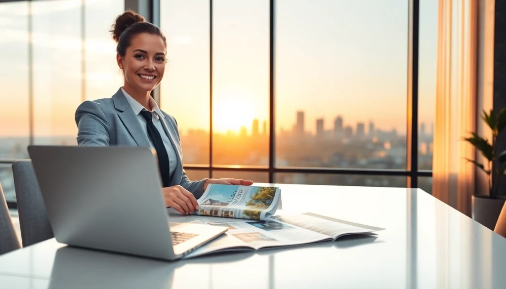 Highlighting real estate opportunities with a professional agent in an inviting office space.