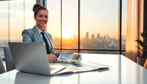 Highlighting real estate opportunities with a professional agent in an inviting office space.