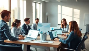 Engaged team at a small business SEO company, showcasing collaboration and strategy analysis.