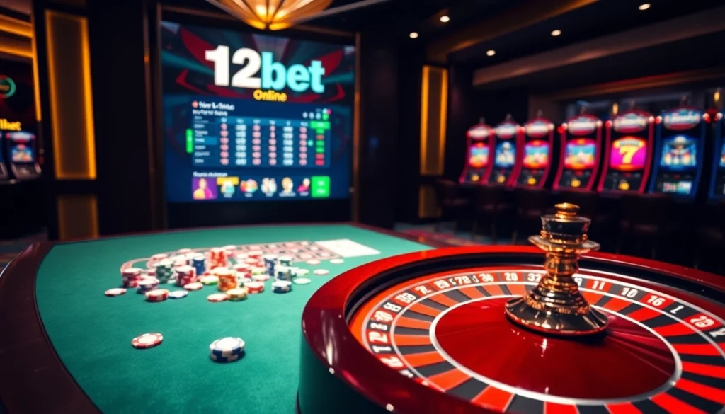 A gambler enjoying the 12bet online betting experience at a luxurious casino table.