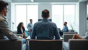 Contact data verification in a modern office environment with professionals discussing data accuracy.