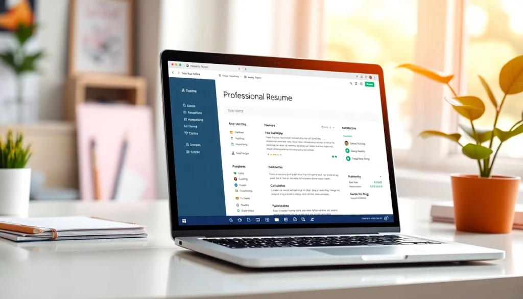Create a stunning resume easily with the innovative Resume Builder interface in a modern office setting.