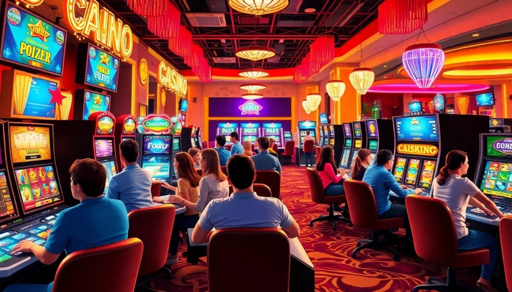 Experience the excitement of Canada casinos online with a vibrant illustration of gaming activities.