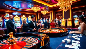 Exciting casino scene showcasing a roulette wheel, players, and gaming interface at https://xx88.us/ for online gambling.