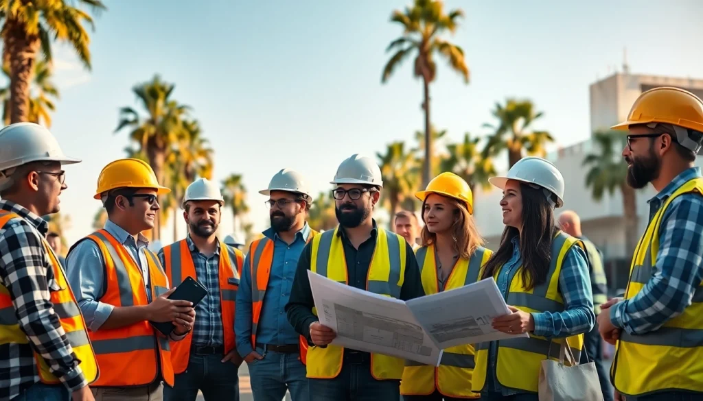 Engaged contractors representing the southern california contractors association in a vibrant urban discussion.