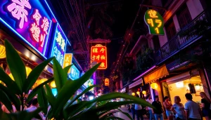 Exploring 하노이밤문화 with vibrant nightlife scenes of bars and neon lights in Hanoi.