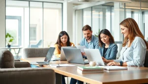 Demonstrating interactive job help services in a collaborative office environment.