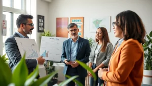 Engaging business coaching service session with a professional coach guiding clients towards success.