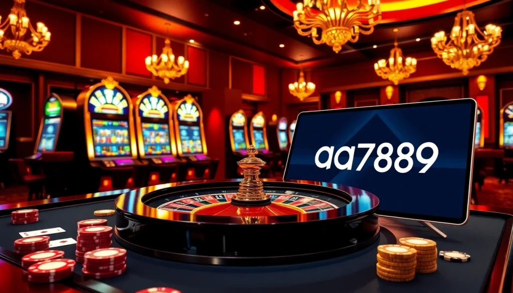 Experience thrilling games at ga6789 with a vibrant casino environment featuring roulette and slot machines.