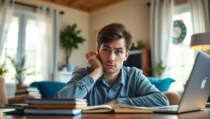 Person experiencing brain fog while working in a cozy home office setting.
