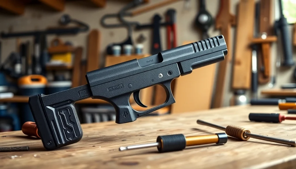 Build the polymer 80 pf940c frame kit with detailed craftsmanship and tools on display.