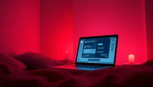 Interactive NSFW AI chatbot interface in an intimate setting showcasing advanced features.