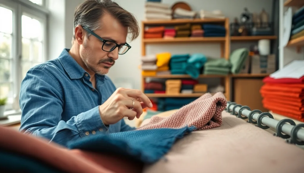 De tekstuur van badstof wordt onderzocht door een expert in een heldere studio.