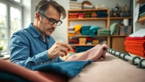 De tekstuur van badstof wordt onderzocht door een expert in een heldere studio.