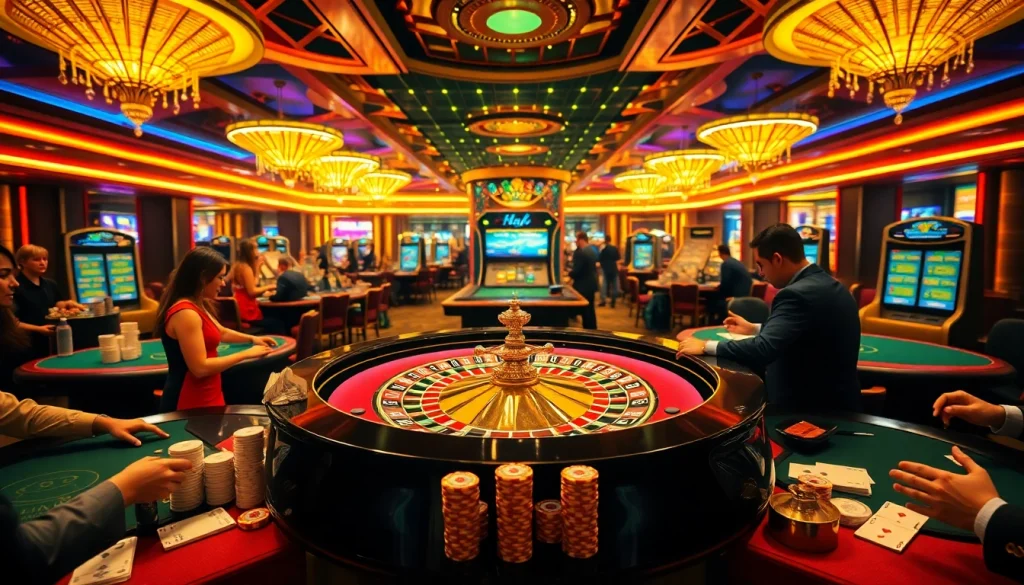 Experience the thrill of winning at hay.win in a luxurious casino setting with vibrant games and excited players.