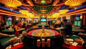 Experience the thrill of winning at hay.win in a luxurious casino setting with vibrant games and excited players.