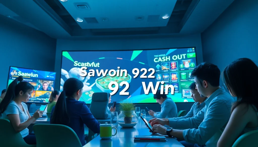 Trải nghiệm gameplay đầy hấp dẫn với Saowin 92 Win được hiển thị trên các thiết bị hiện đại trong bầu không khí chơi game sôi động.