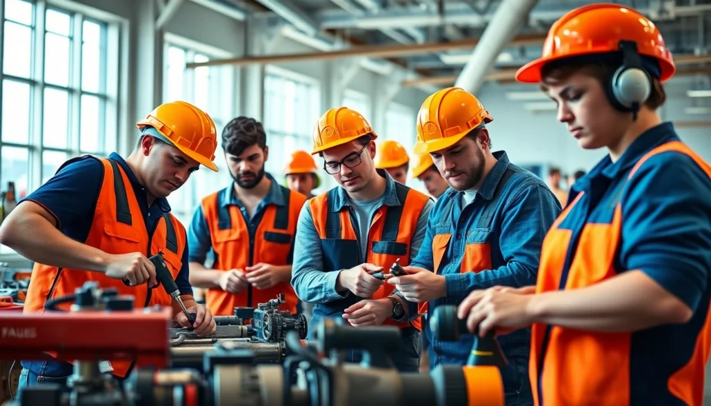Trade School Knoxville TN students engaged in practical training in a vibrant workshop.