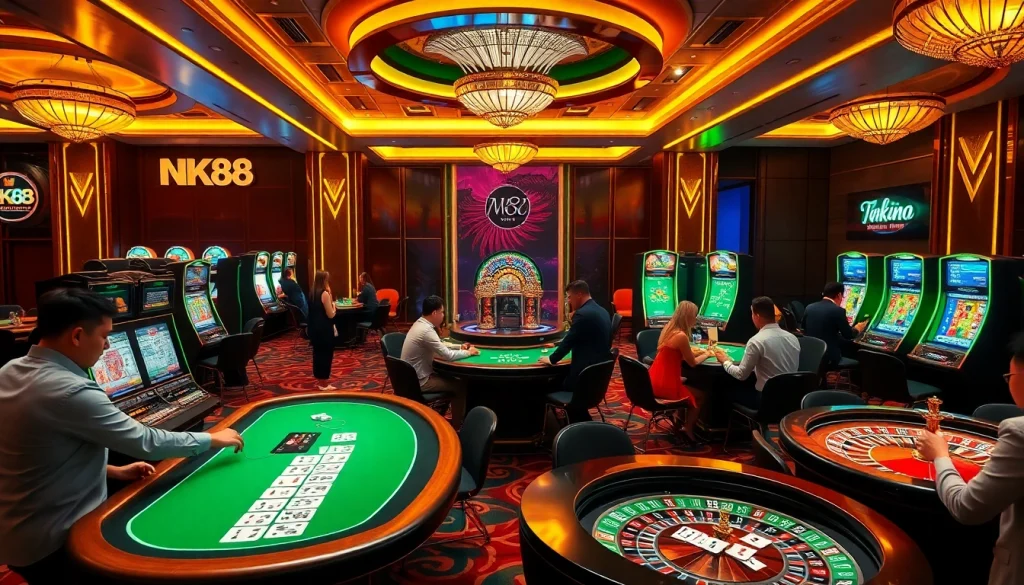 Engaging casino experience at NK88 with lively gambling activities and professional dealers.