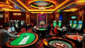 Engaging casino experience at NK88 with lively gambling activities and professional dealers.