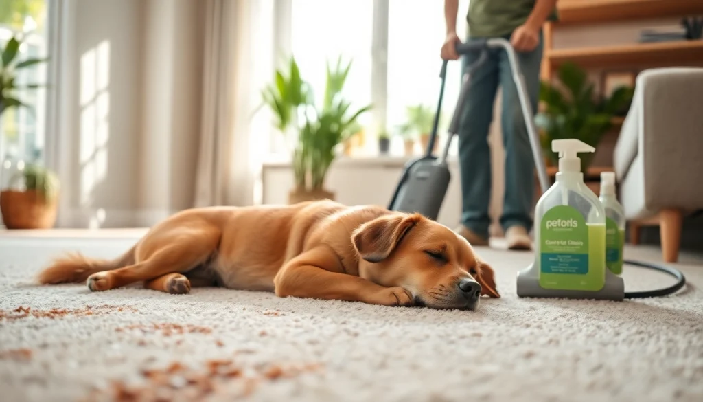 Effective pet odor carpet cleaning with a technician in a cozy living room.
