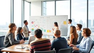 Engaged team discussing strategies in a business coaching service setting.