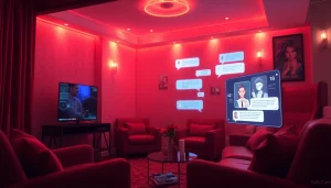 Engaging NSFW AI chat scene featuring interactive avatars and a cozy virtual setting.