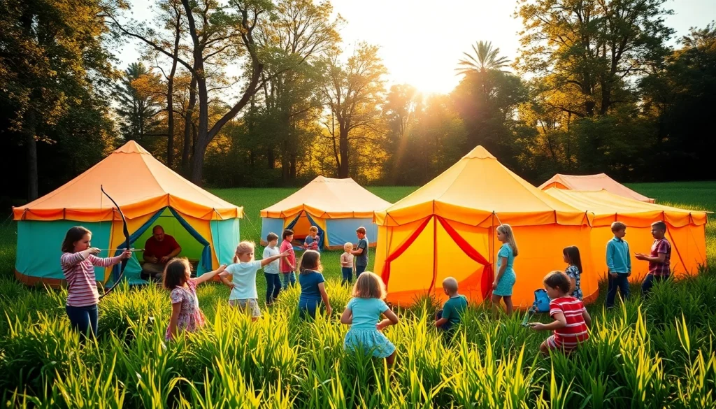 Children participating in fun activities during holiday camps in a vibrant, sunny setting.