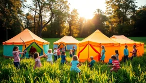 Children participating in fun activities during holiday camps in a vibrant, sunny setting.