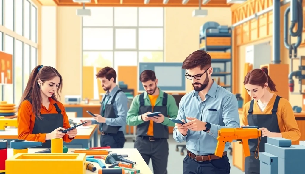 Students at an abc trade school engaged in hands-on training with trade tools and collaborative projects.