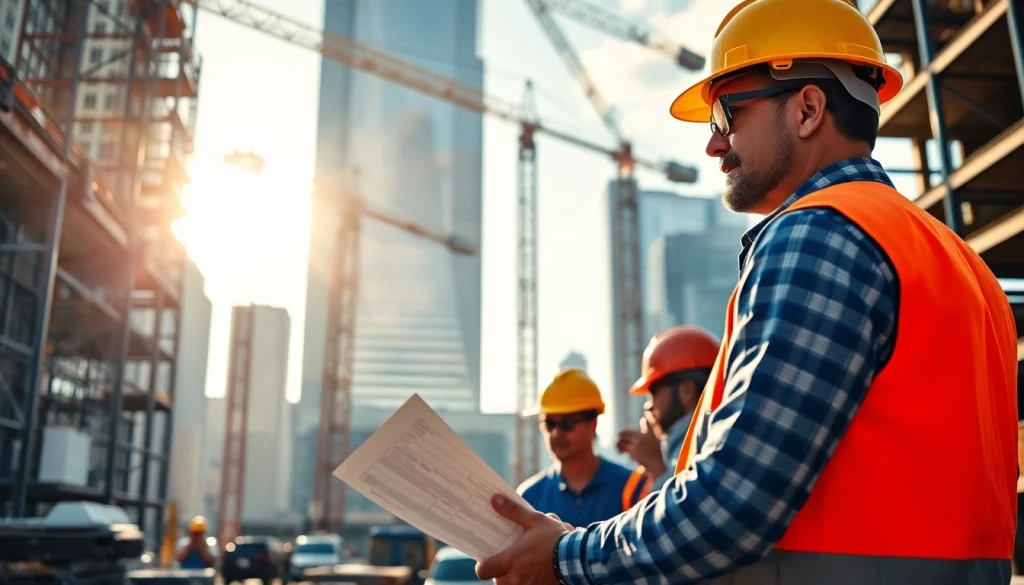 New York City Construction Manager overseeing a bustling construction site with cranes and teamwork.