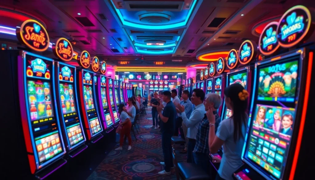 Slot deposit 1000 dan mesin permainan menarik di lantai kasino digital.