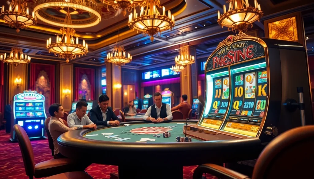 Experience excitement at onicplay with players engaged at a luxurious poker table in a high-stakes casino.