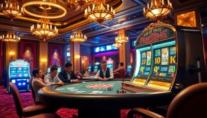Experience excitement at onicplay with players engaged at a luxurious poker table in a high-stakes casino.