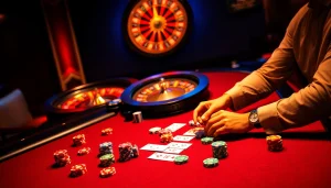 Experience the thrill of BK8 with vibrant casino action at a luxurious poker table.