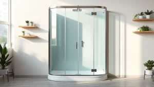 Erleben Sie die Duschkabine 100x100 in einem eleganten modernen Badezimmer mit stilvollen Akzenten.