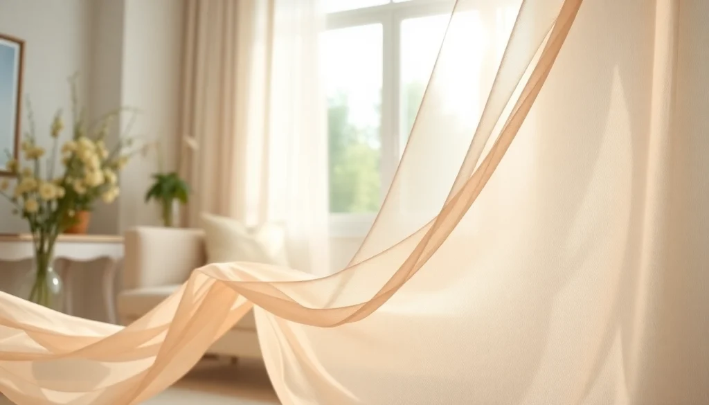 Voile stof met delicate patronen en texturen in een heldere interieursetting.