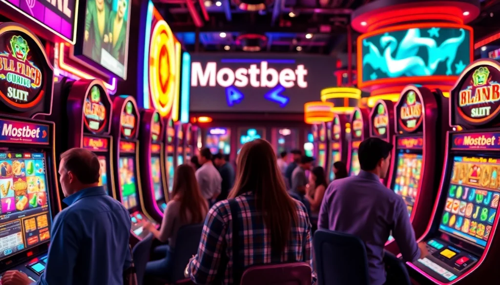 Mostbet slot demo-nu oynayan oyunçular, parlaq kazino mühitində həyəcanı yaşayır.